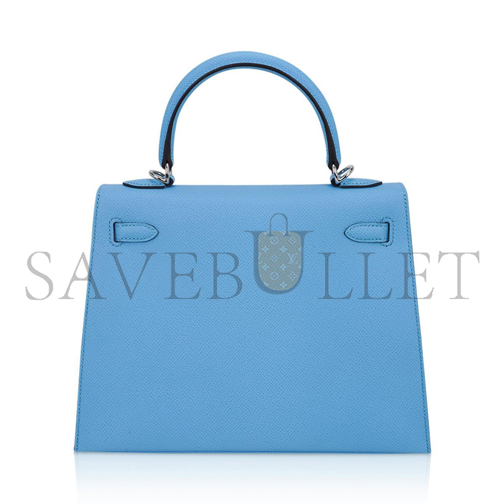 H**mes kelly sellier 25 bag blue celeste palladium epsom leather (25*17*7cm)
